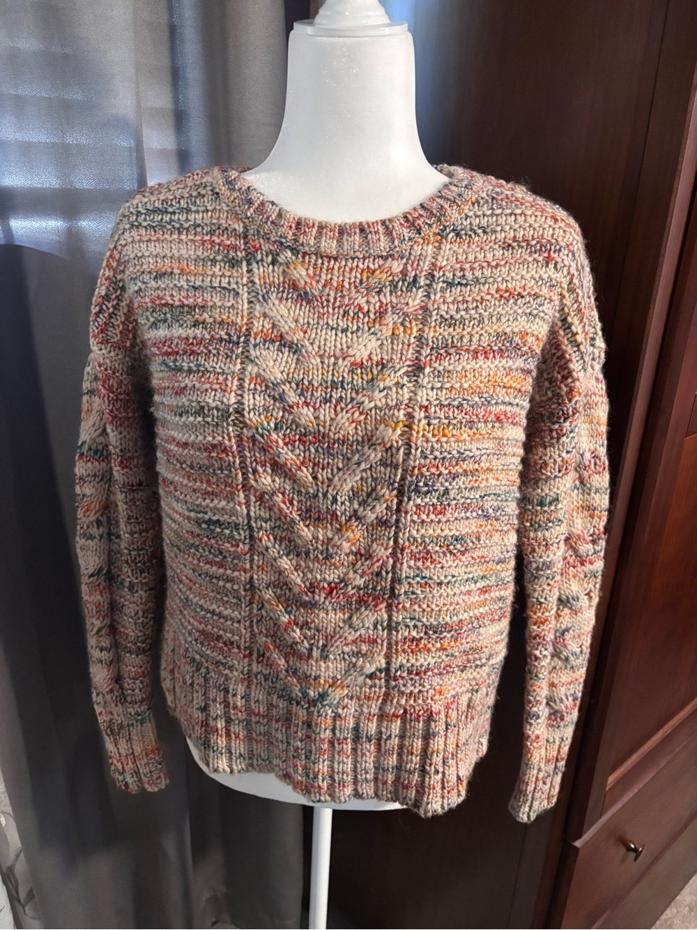 American Eagle Outfitters Multicolor Speckled Cable Knit Crewneck Sweater